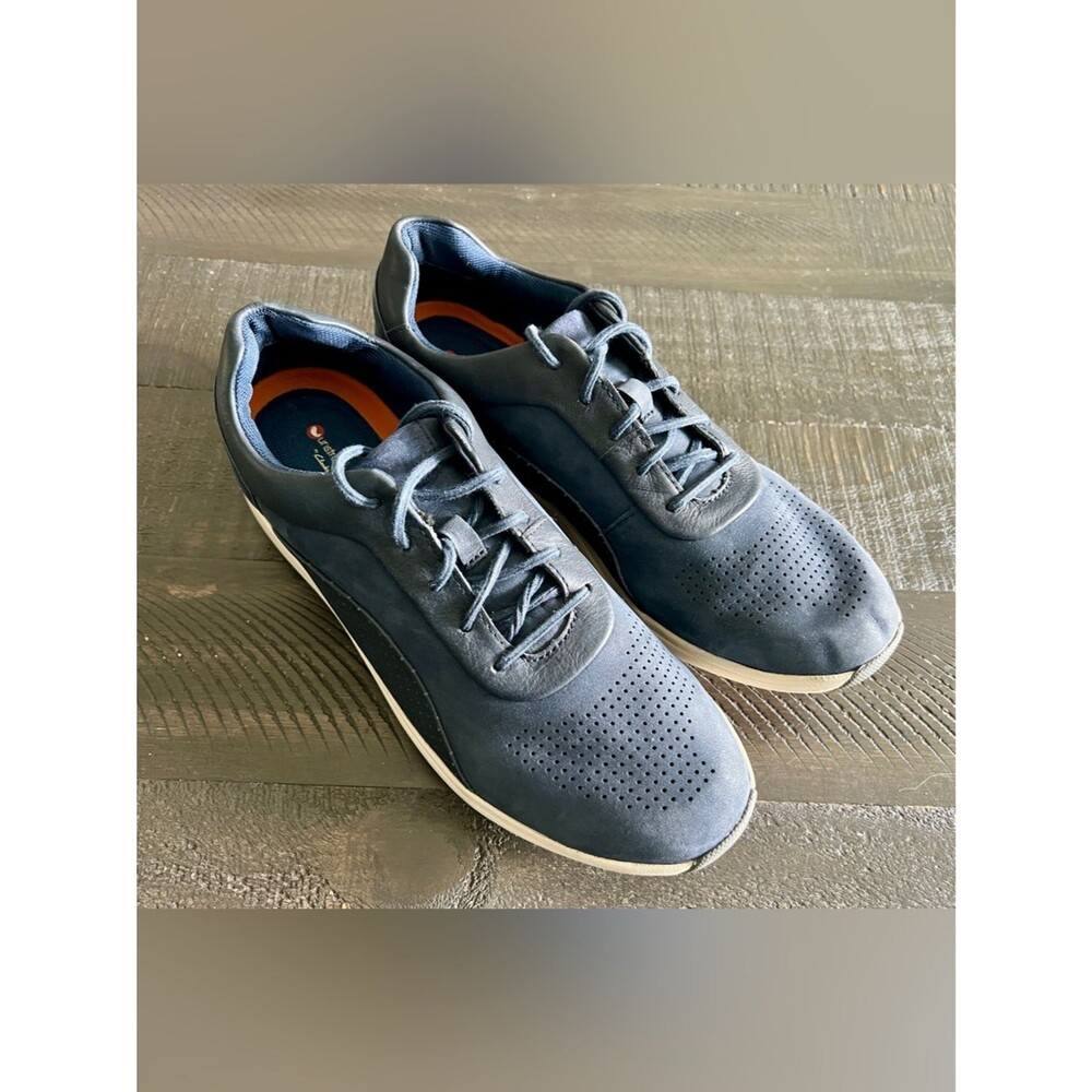 Clarks Unstructured Navy Leather Walking Sneakers Quiet Luxury Comfort Shoes 11